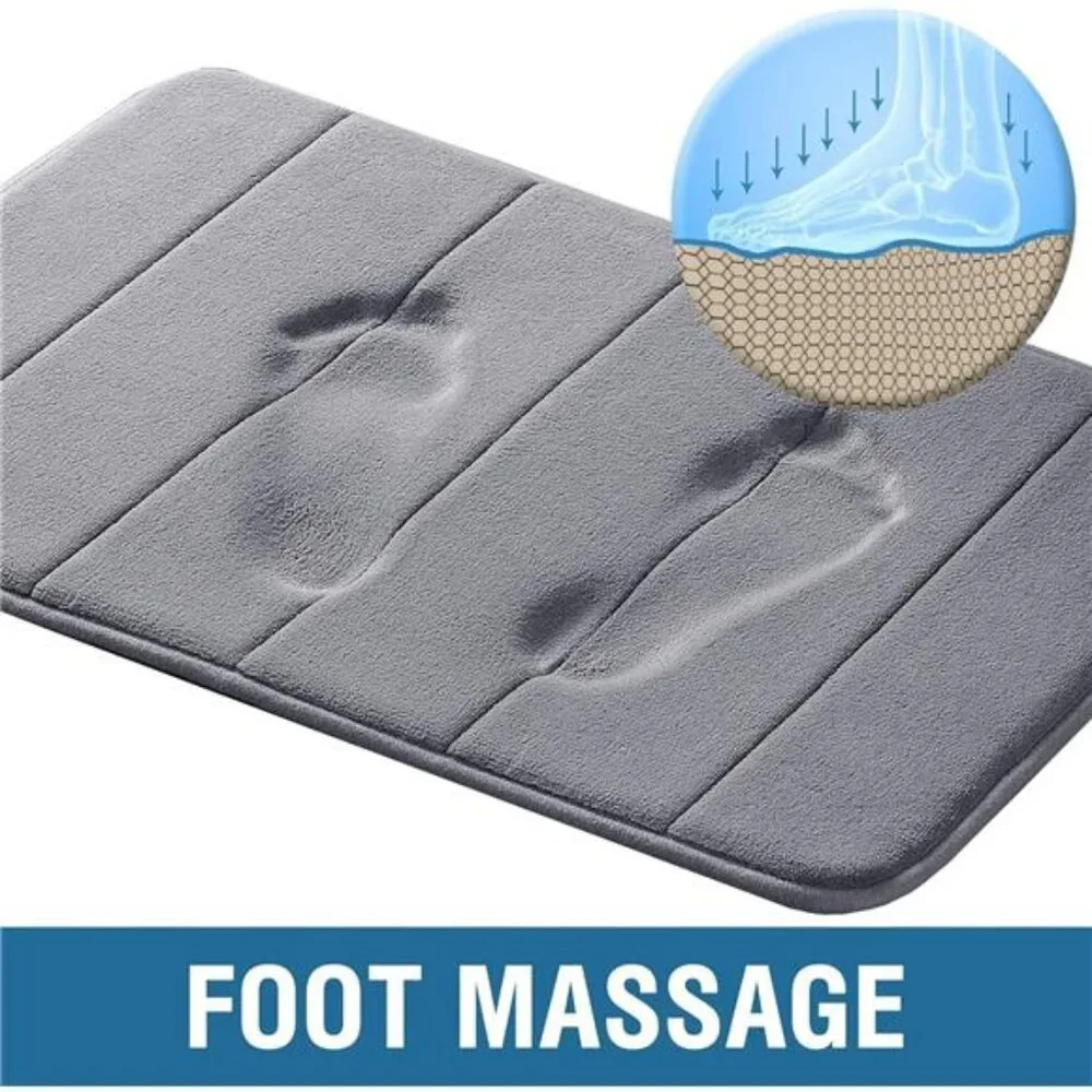Memory Foam Bath Mat Non Slip Soft Quick Dry Bathroom Shower Rug Grey 24x17